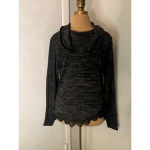 Cloth & Portrait Black Knit Cowl Neck Sweater S Lace Hem Winter Witchycore Retro